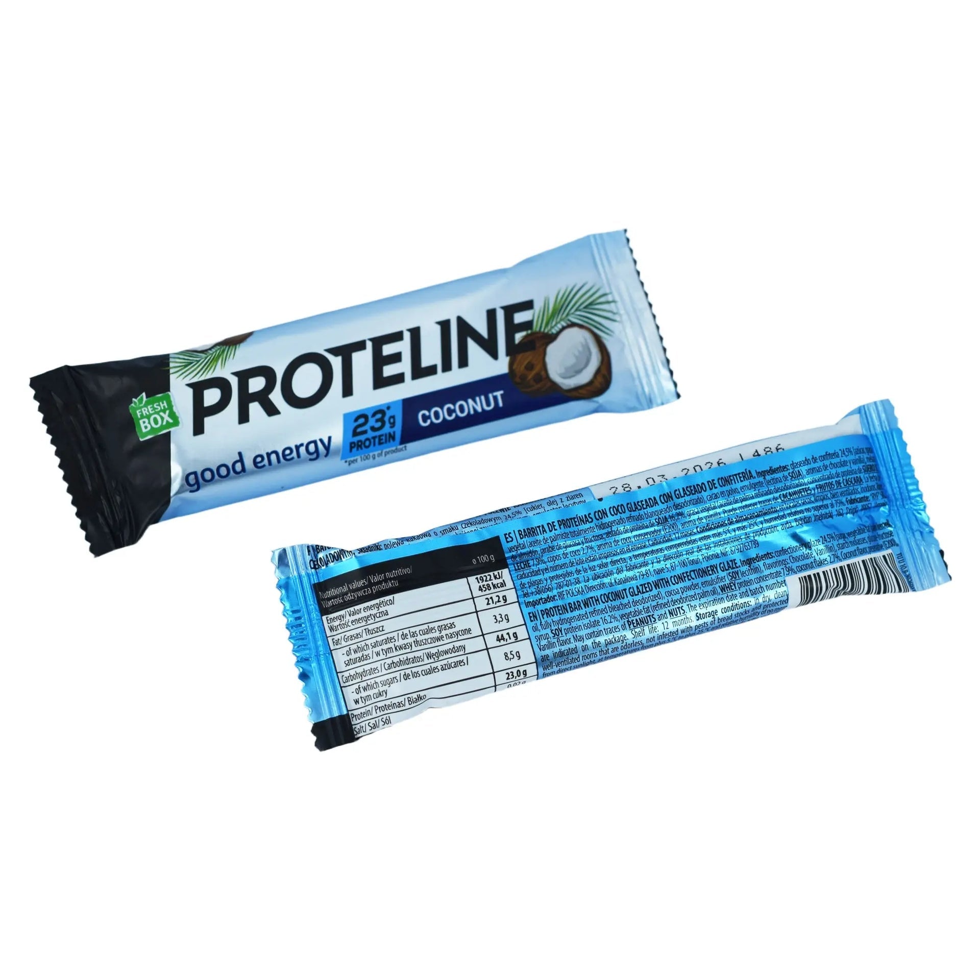 PROTELINE - Baton proteinowy z kokosem oblany polewą cukierniczą (40g) PROTELINE