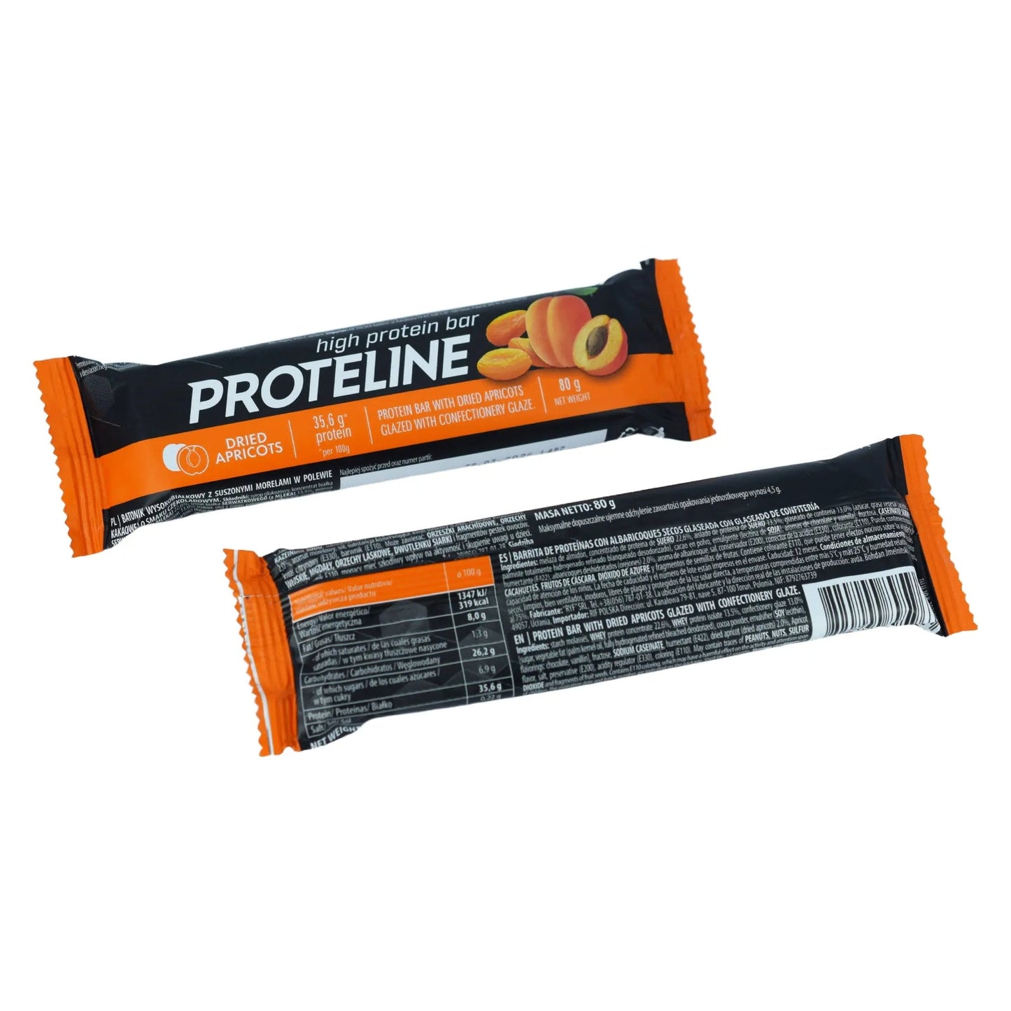 PROTELINE - Baton proteinowy z suszonymi morelami w polewie cukierniczej (80g) PROTELINE
