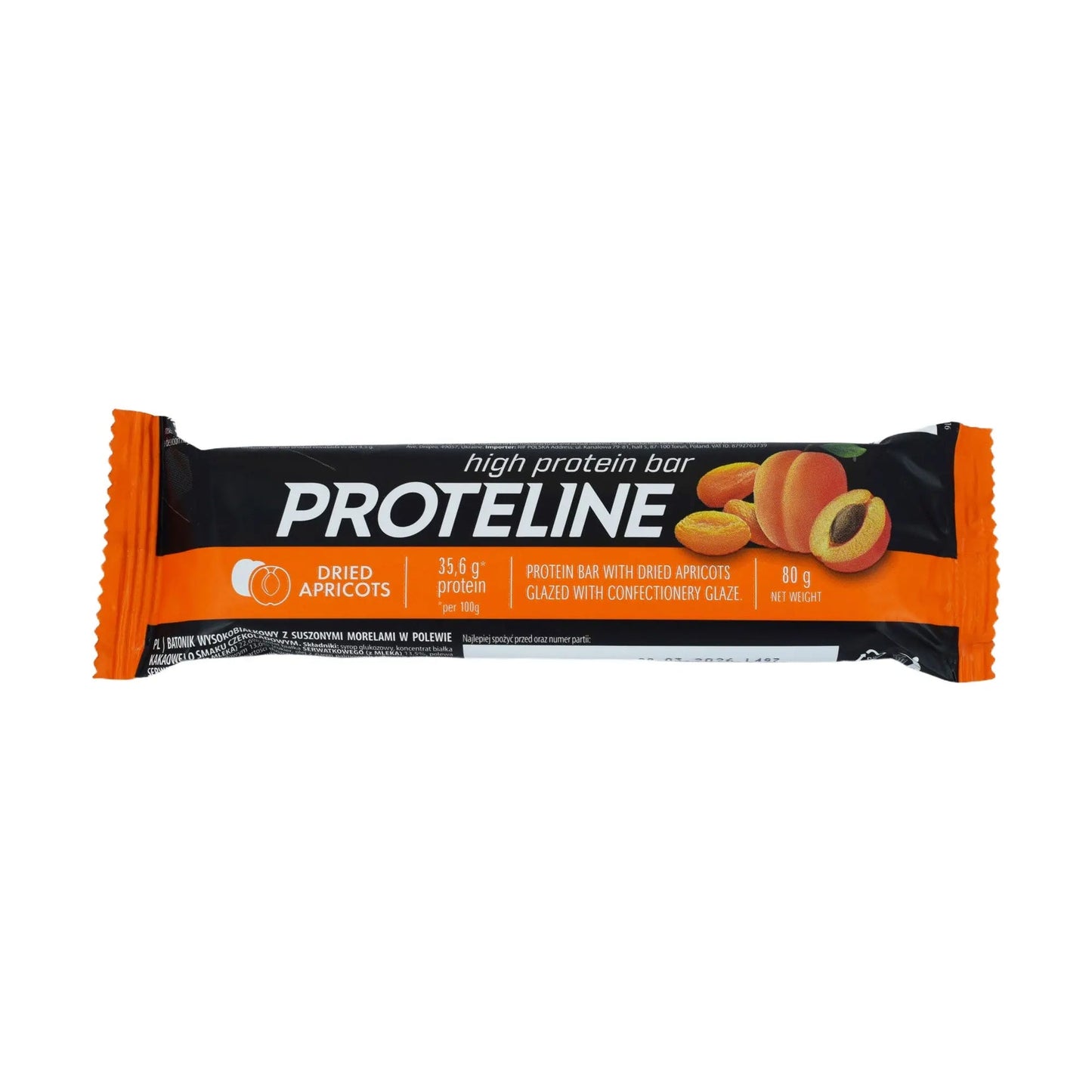 PROTELINE - Baton proteinowy z suszonymi morelami w polewie cukierniczej (80g) PROTELINE
