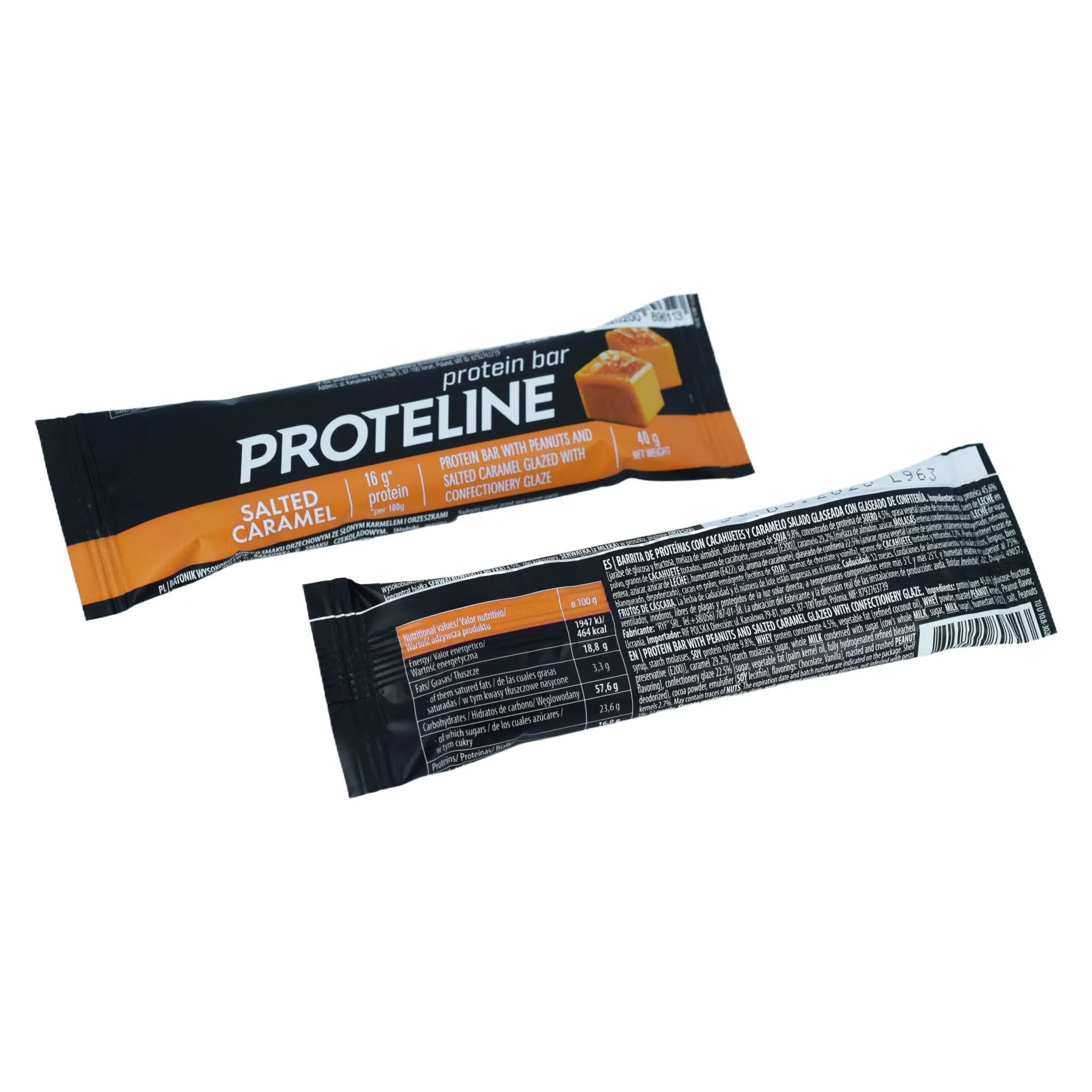 PROTELINE - Baton proteinowy z orzeszkami ziemnymi i słonym karmelem, oblany polewą cukierniczą (40g) PROTELINE