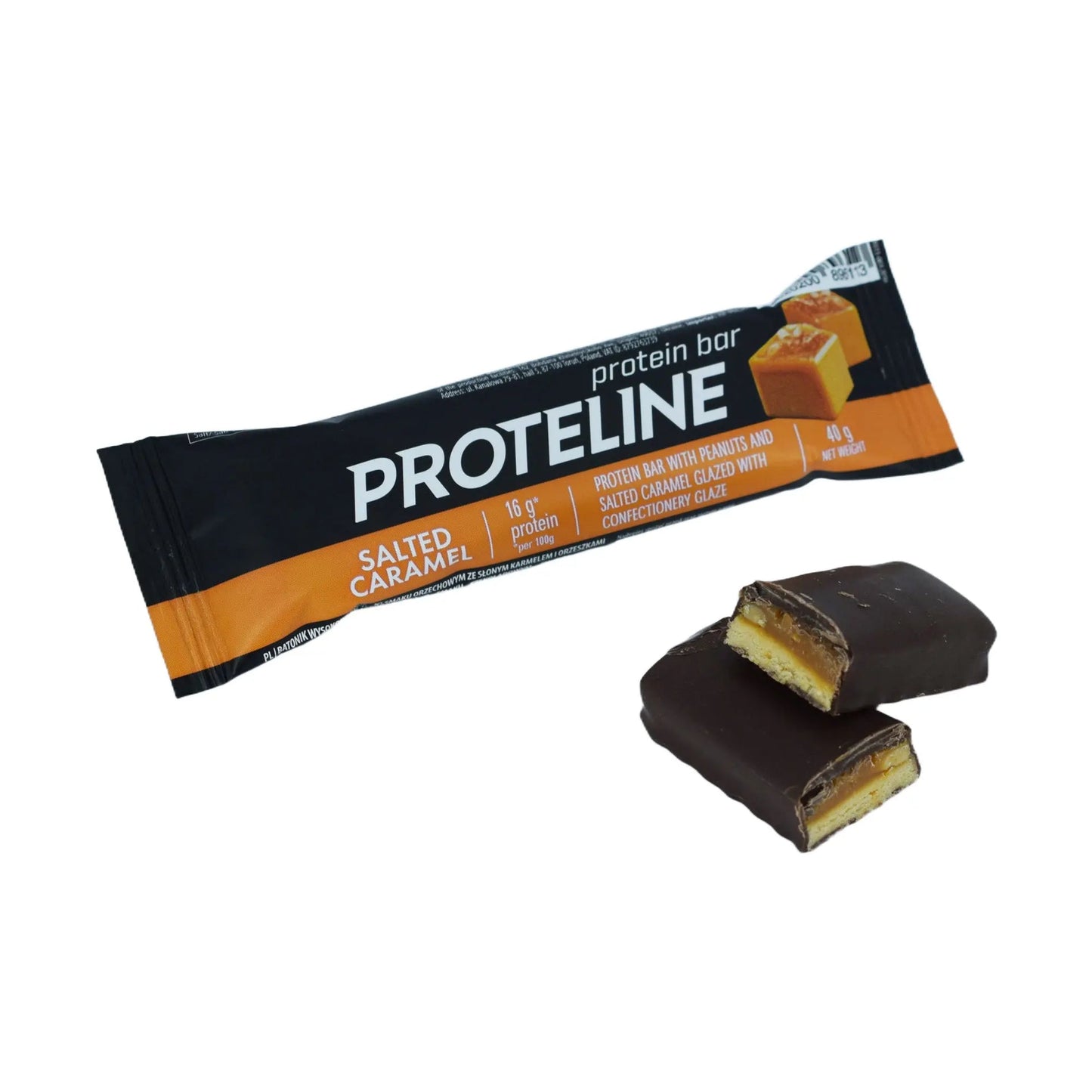 PROTELINE - Baton proteinowy z orzeszkami ziemnymi i słonym karmelem w polewie cukierniczej (40g) PROTELINE