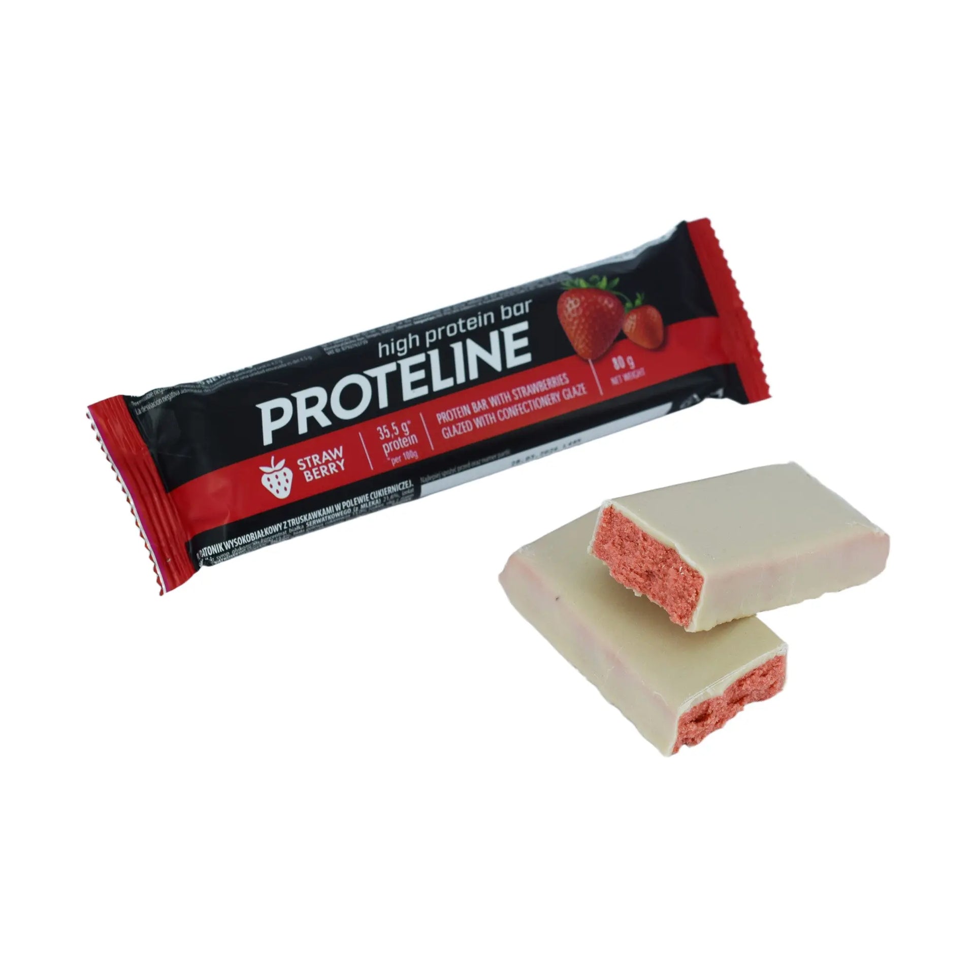 PROTELINE - Baton proteinowy z truskawkami w polewie cukierniczej (80g) PROTELINE