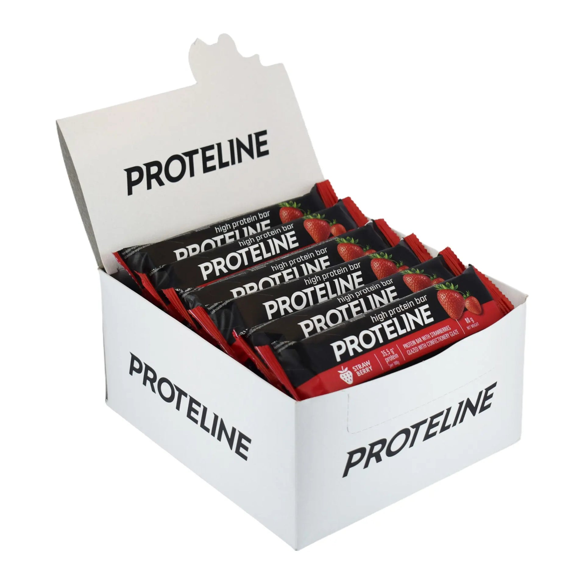 PROTELINE - Baton proteinowy z truskawkami oblany glazurą cukierniczą (80 g) PROTELINE