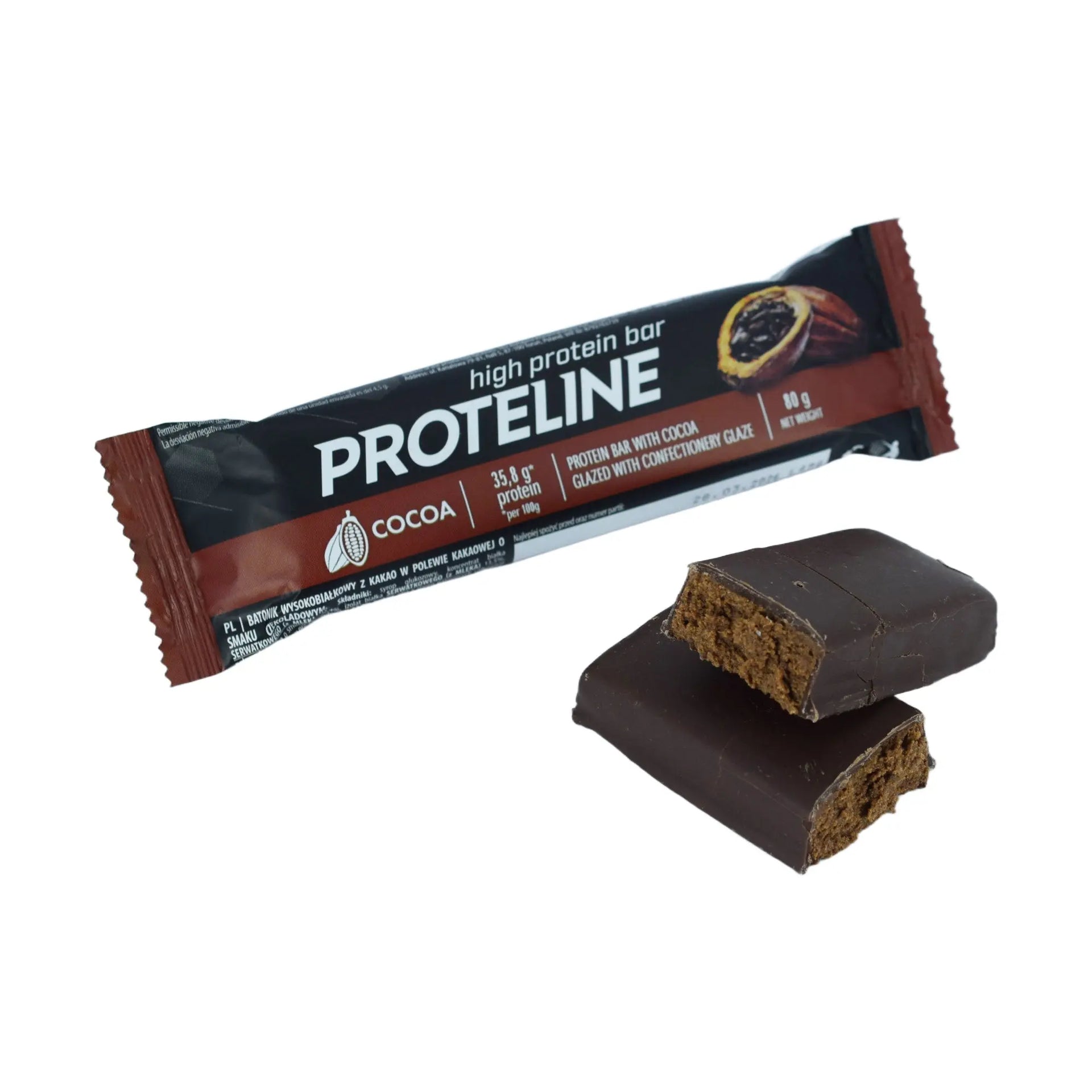 Baton proteinowy z kakao oblany polewą cukierniczą (80g) Baton proteinowy