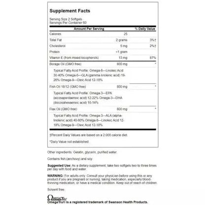 SWANSON EFA BORAGE OIL 1000 mg 60 kapsułek miękkich SWANSON